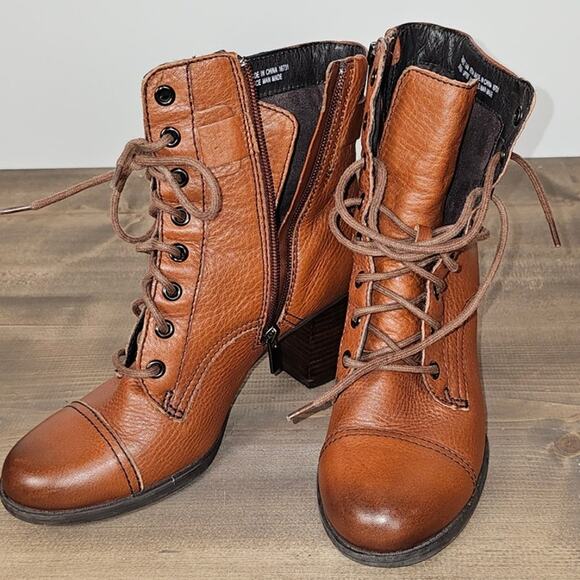 Clarks leather lace up boots ladies size 7.5M caramel brown  side zip - Picture 8 of 12